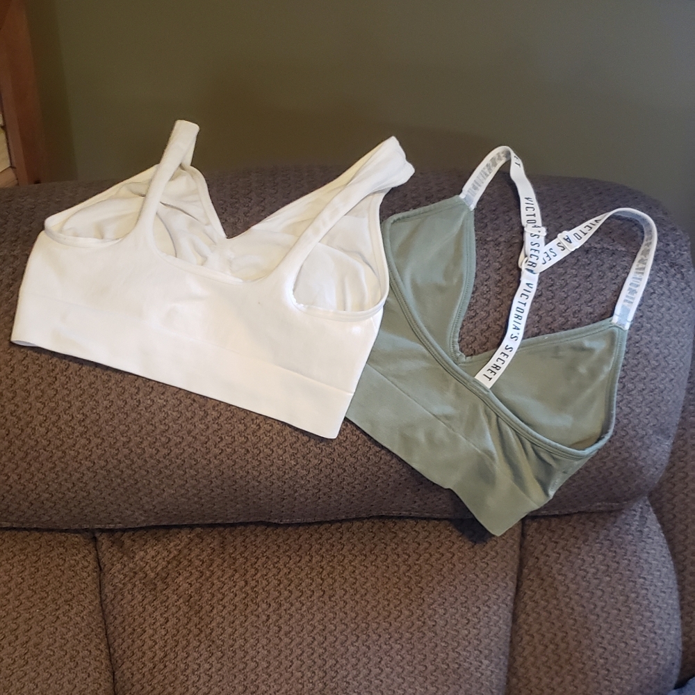 Victoria's Secret sports bra (S)  Hanes white sports bra (M)
